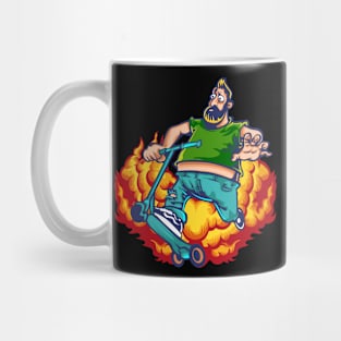 Man Riding Scooter Illustration Mug